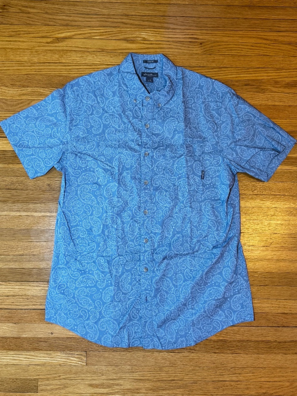 Eddie Bauer Short Sleeve Button Down Blue Paisley